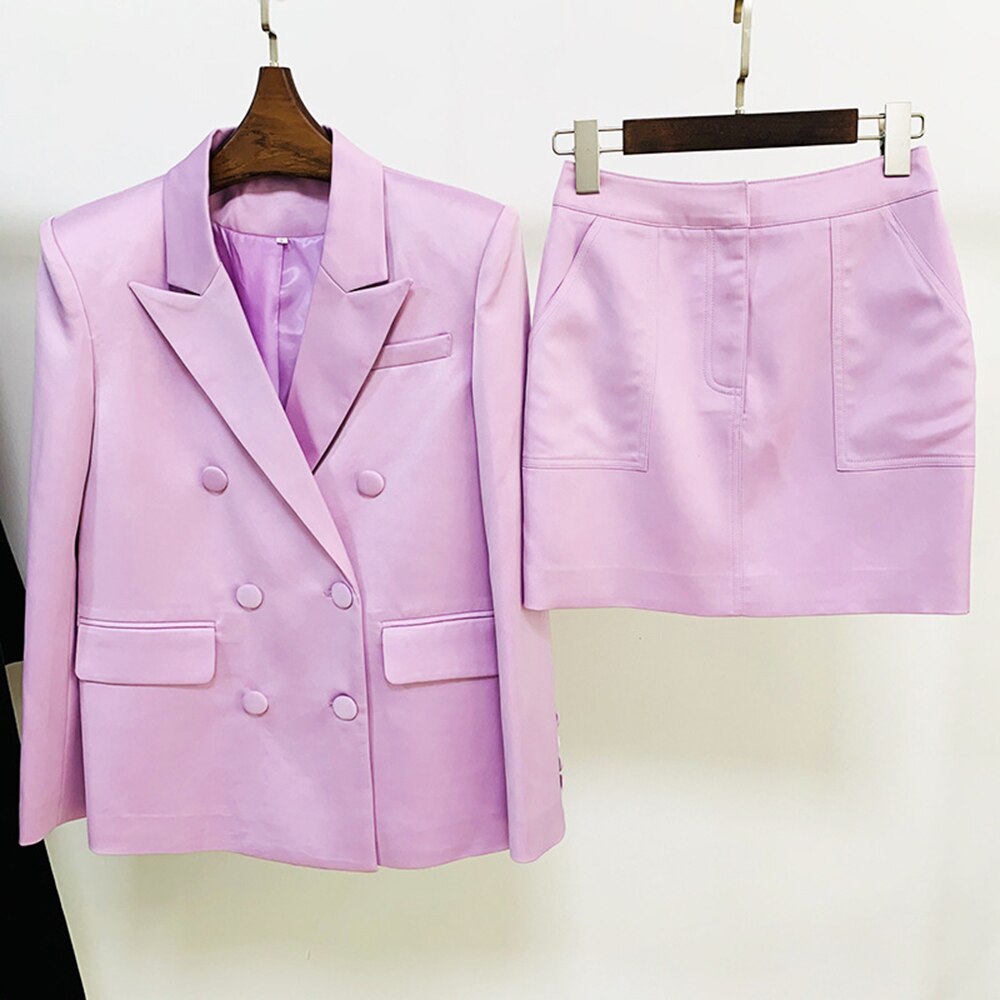 Button Pocket Jacket And Short Skirt Suits
