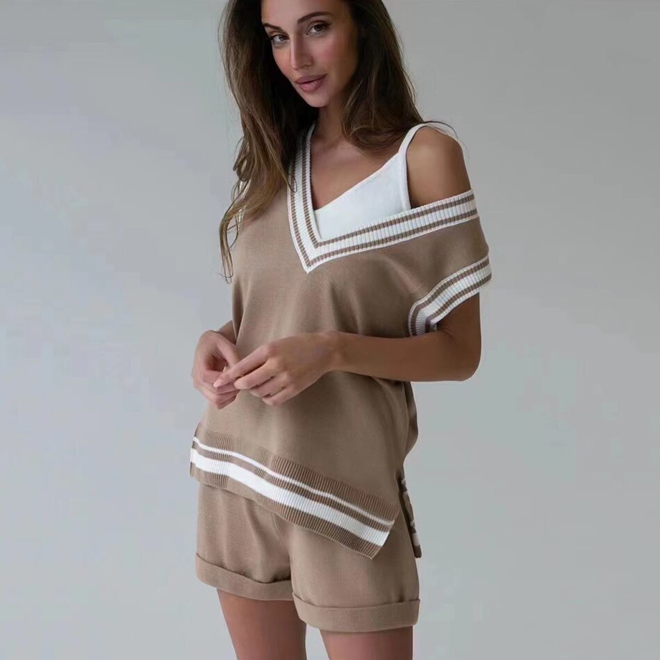 Sleeveless Vest & Mini Top Short Knitted Sets