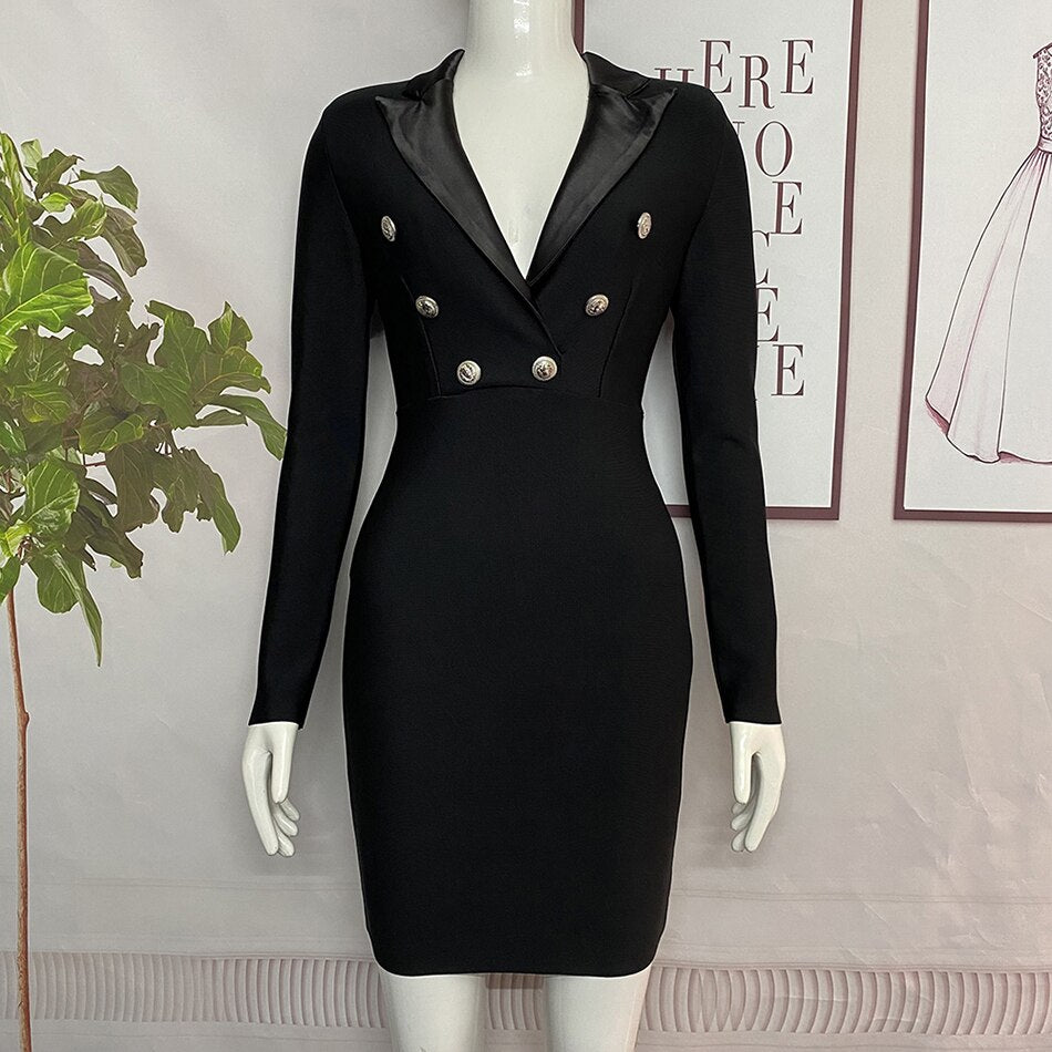 Double Breast Button Rayon Bandage Dress