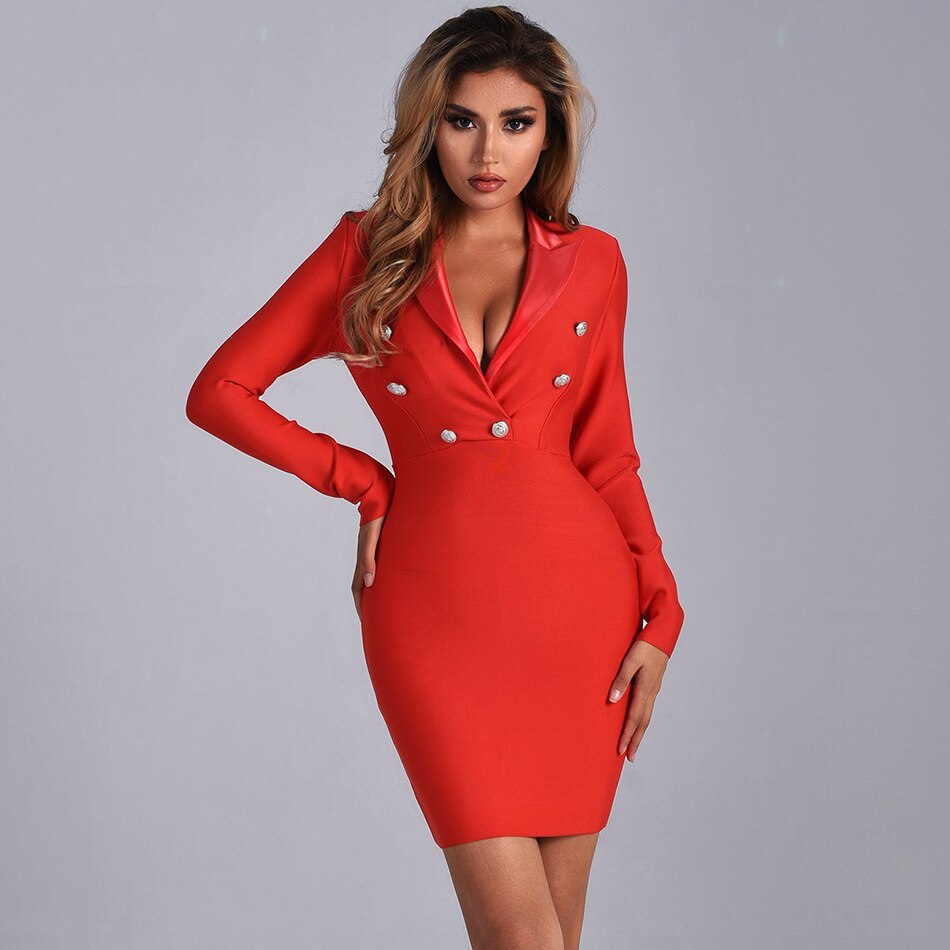 Double Breast Button Rayon Bandage Dress