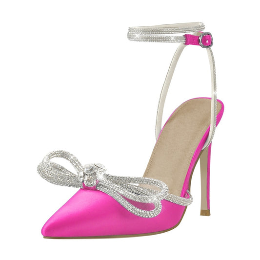 Pointed Toe Satin Butterfly Crystal Ankle Sandals