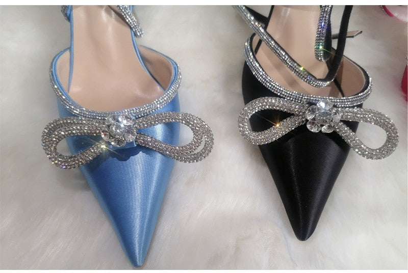 Pointed Toe Crystal Butterfly Ankle Strap Sandals