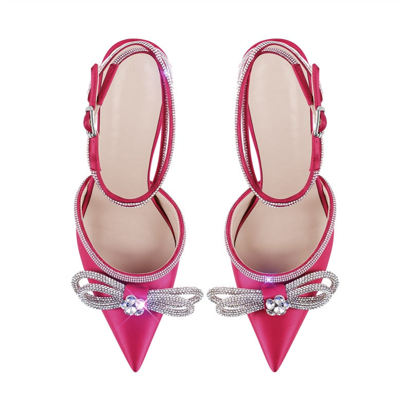 Pointed Toe Crystal Butterfly Ankle Strap Sandals