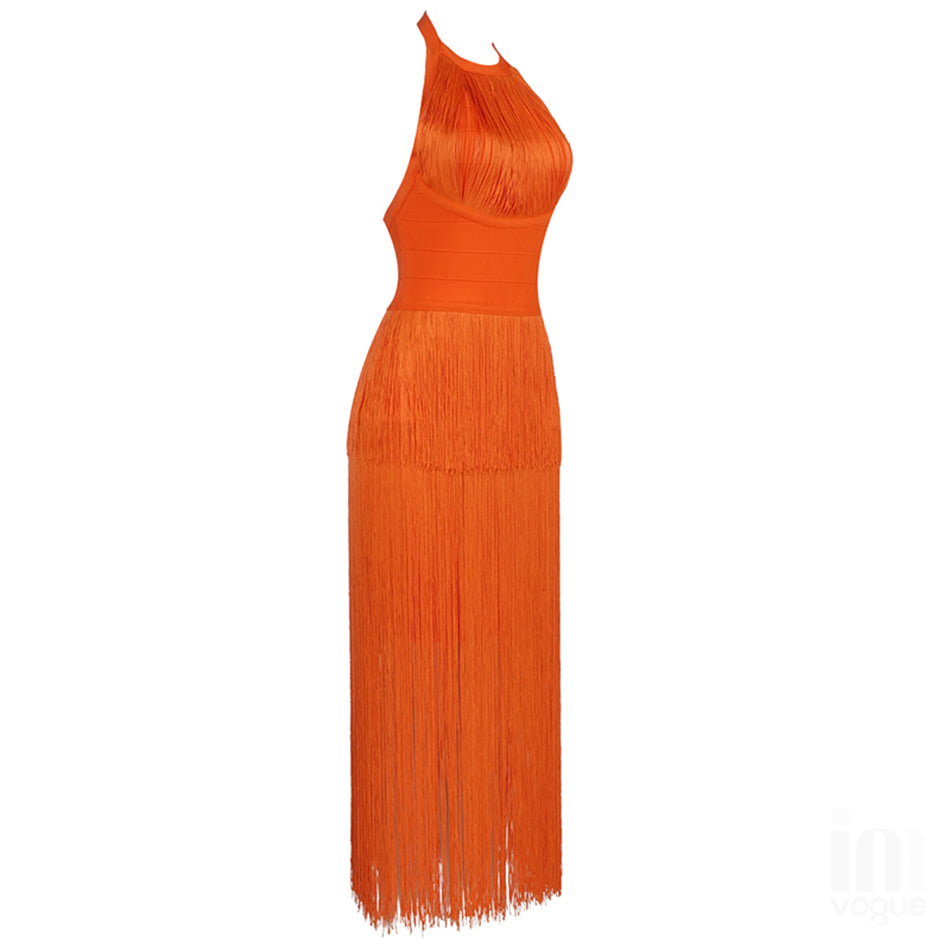 Halter Sleeveless Fringed Bandage Dresses