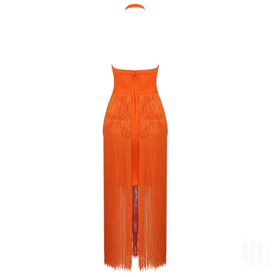 Halter Sleeveless Fringed Bandage Dresses