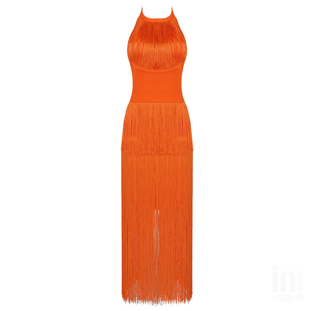 Halter Sleeveless Fringed Bandage Dresses