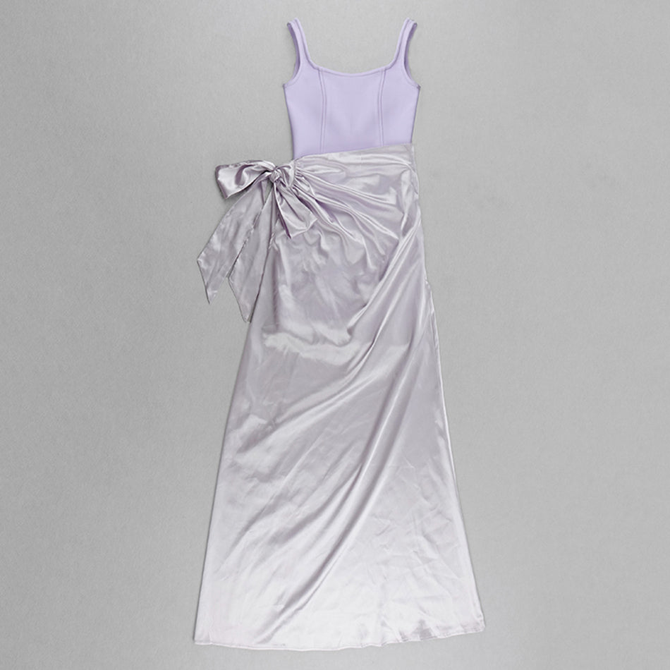 Bowknot Lace Satin Patchwork Bandage Dress