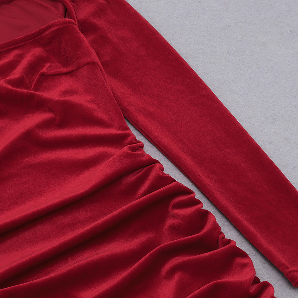 Long Sleeve Side Split Irregular Velvet Dress