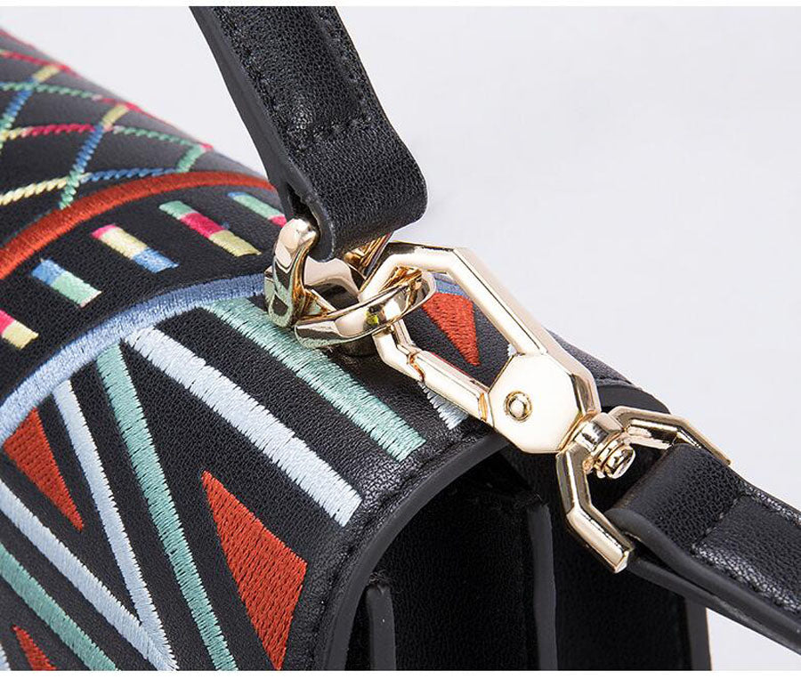 Genuine Leather Embroidered Handbag