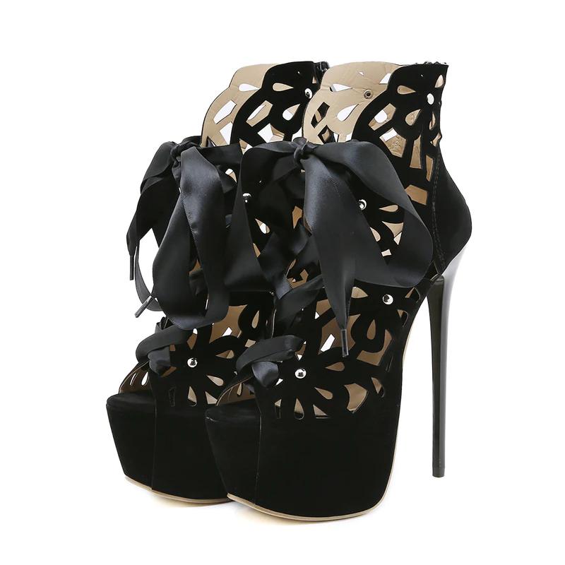 Hollow Out Lace Up Ankle Boots Sandals